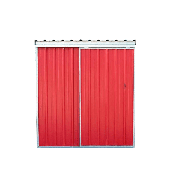 Depósito de jardim vermelho com porta de correr